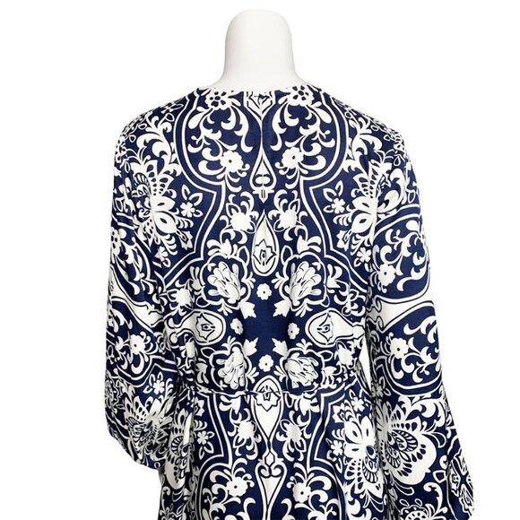 BODEN Silk Blend Ornate Garden Long Sleeve Column Dress in Navy - Picture 7 of 12